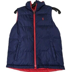 Ralph Lauren Kids Reversible Down Puffer Vest Navy Blue Red Polo Insulated